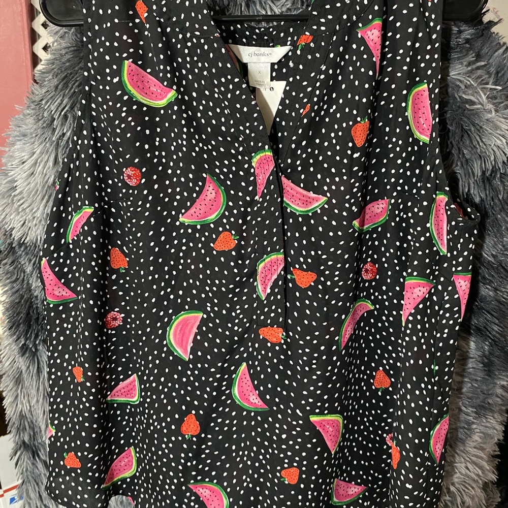 CJ Banks Black Watermelon Print Top